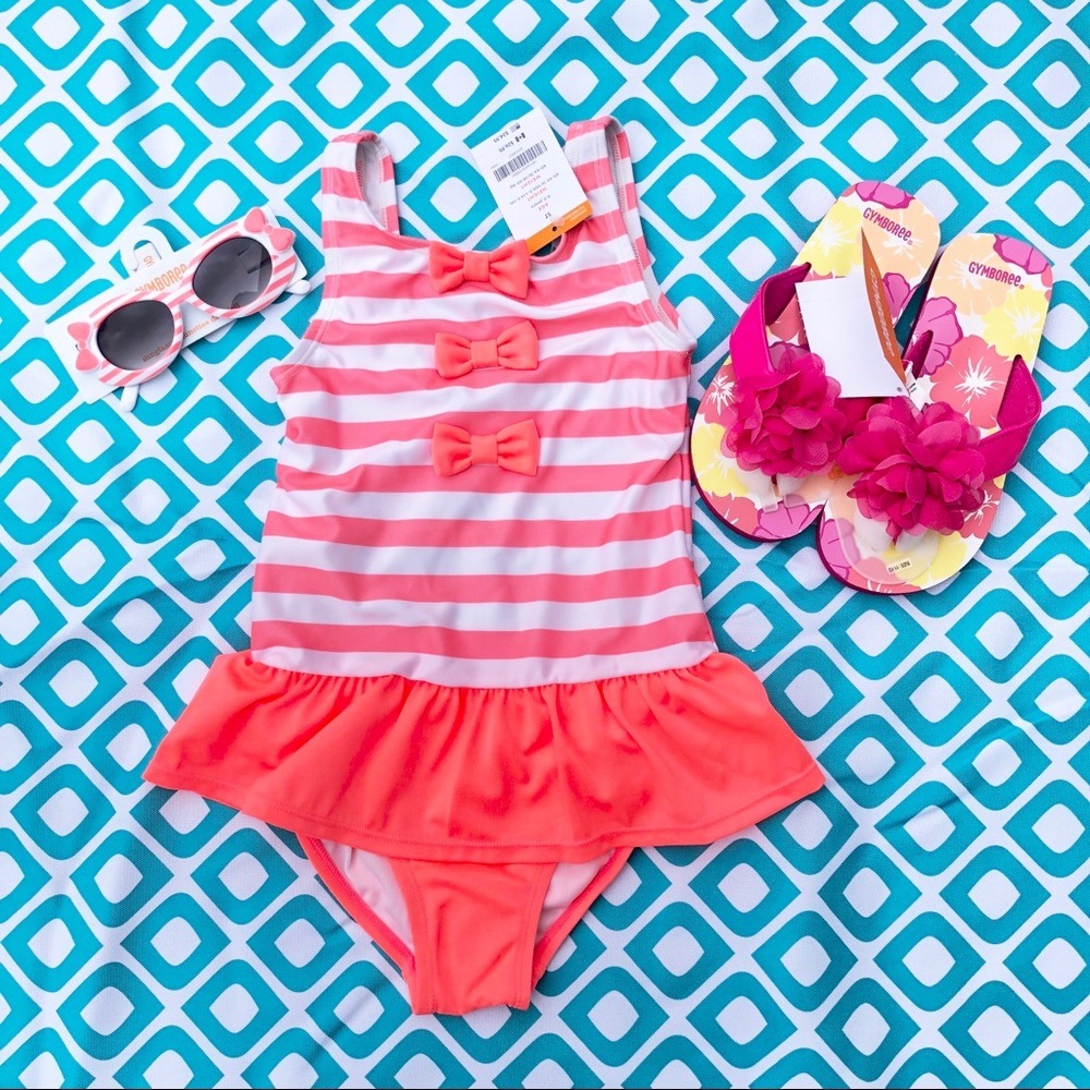 Gymboree swimsuit, sunglasses, and sandals bundle